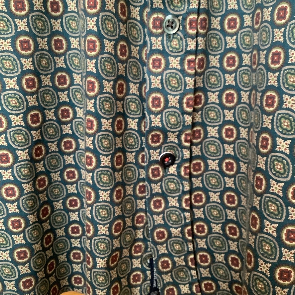 Daniel Hechter Paris Teal Geometric Printed 100% Cotton Shirt Size L - Picture 8 of 15